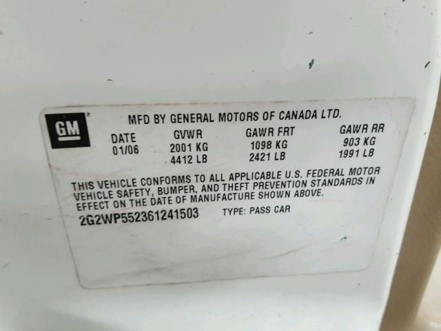2G2WP552361241503 - 2006 PONTIAC GRAND PRIX Սպիտակ լուսանկար 10