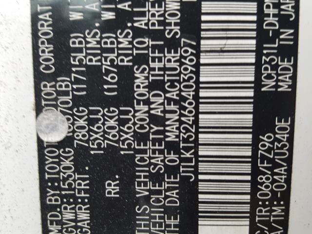 JTLKT324664039697 - 2006 TOYOTA SCION XB Ақ фото 10