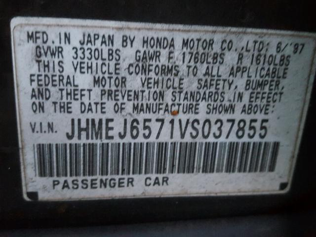 JHMEJ6571VS037855 - 1997 HONDA CIVIC LX BLACK photo 10