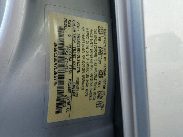 3N1BC13E47L361776 - 2007 NISSAN VERSA S SILVER photo 10