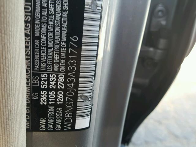 WDBNG70J43A331776 - 2003 MERCEDES-BENZ S 430 SILVER photo 10