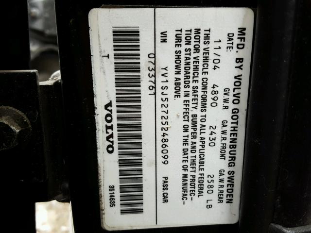 YV1SJ527252486099 - 2005 VOLVO V70 R BLACK photo 10