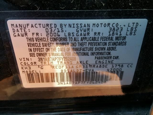 3N1AB7AP7FY262408 - 2015 NISSAN SENTRA S BLACK photo 10