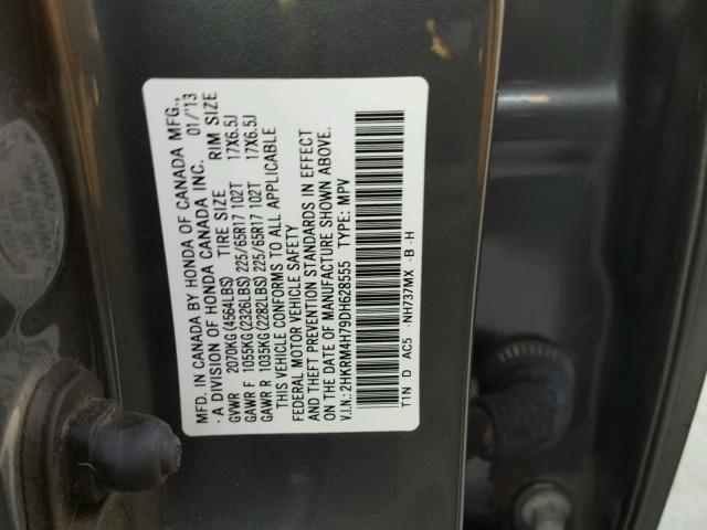 2HKRM4H79DH628555 - 2013 HONDA CR-V EXL GRAY photo 10