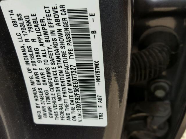 19XFB2F56EE077327 - 2014 HONDA CIVIC LX CHARCOAL photo 10