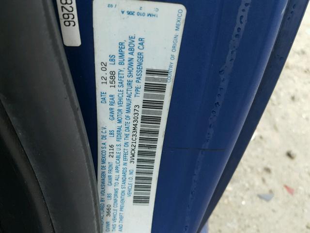 3VWCK21C33M430373 - 2003 VOLKSWAGEN NEW BEETLE 蓝色 照片 10