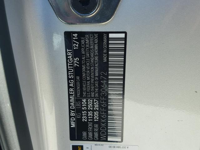 WDDKK6FF6FF306472 - 2015 MERCEDES-BENZ E 400 SILVER photo 10