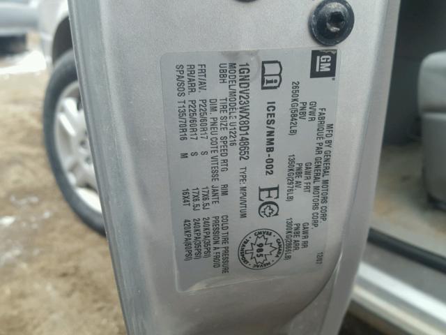 1GNDV23WX8D148652 - 2008 CHEVROLET UPLANDER L SILVER photo 10