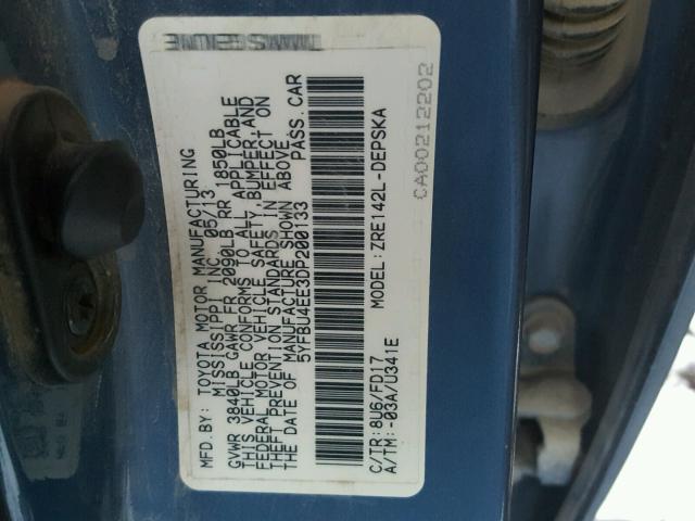 5YFBU4EE3DP200133 - 2013 TOYOTA COROLLA BA BLUE photo 10
