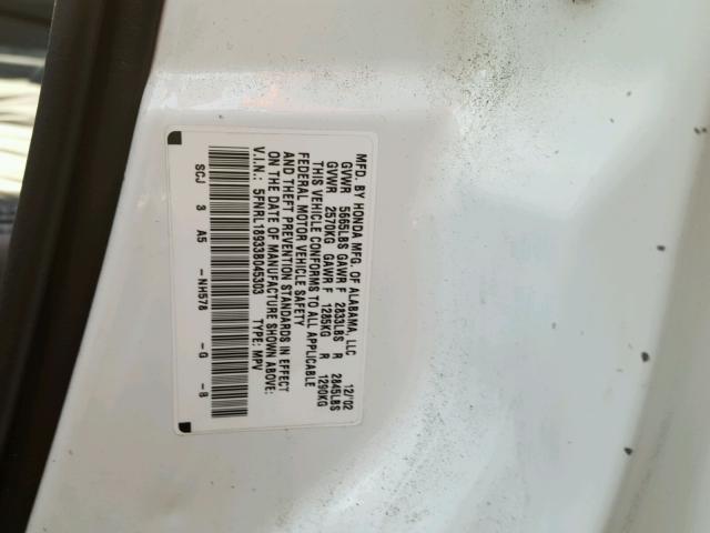 5FNRL18933B045303 - 2003 HONDA ODYSSEY EX WHITE photo 10