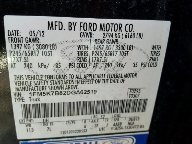 1FM5K7B82DGA62519 - 2013 FORD EXPLORER BLACK photo 10