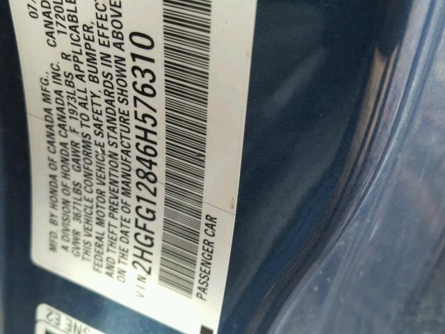 2HGFG12846H576310 - 2006 HONDA CIVIC EX 蓝色 照片 10