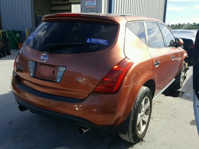 JN8AZ08T05W303197 - 2005 NISSAN MURANO SL ORANGE photo 4