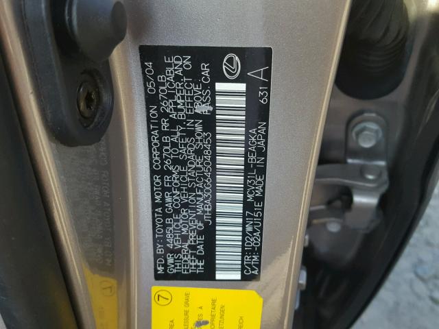 JTHBA30G645048453 - 2004 LEXUS ES 330 GRAY photo 10