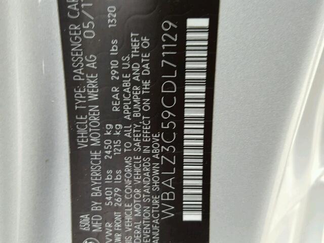 WBALZ3C59CDL71129 - 2012 BMW 650 I SILVER photo 10