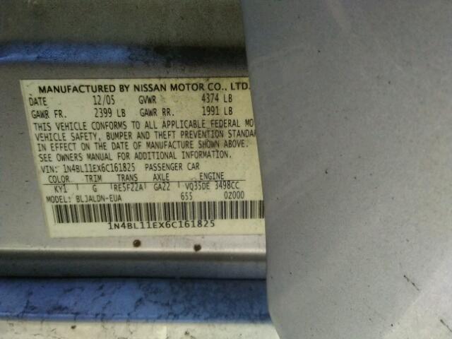 1N4BL11EX6C161825 - 2006 NISSAN ALTIMA SE SILVER photo 10