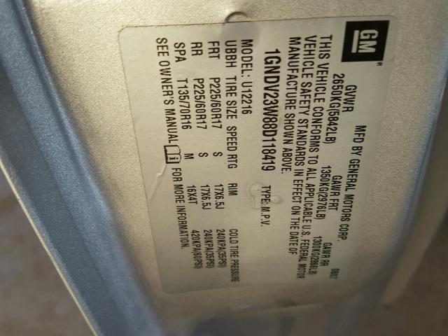 1GNDV23W88D118419 - 2008 CHEVROLET UPLANDER L 灰色 照片 10