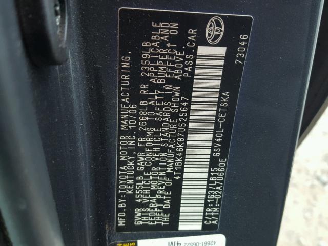 4T1BK46K87U525647 - 2007 TOYOTA CAMRY NEW GRAY photo 10