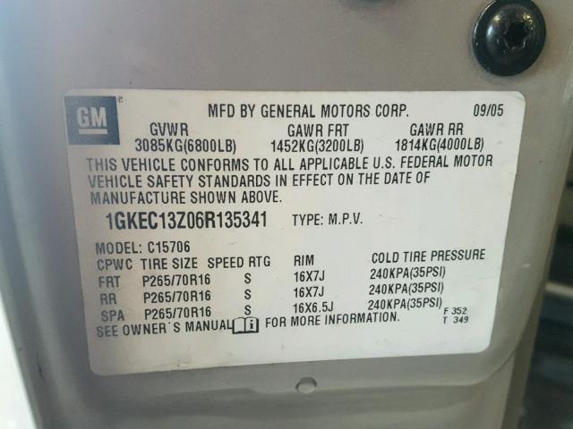 1GKEC13Z06R135341 - 2006 GMC YUKON Gümüş fotoğraf 10