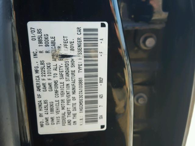 1HGCM56307A100881 - 2007 HONDA ACCORD SE BLACK photo 10