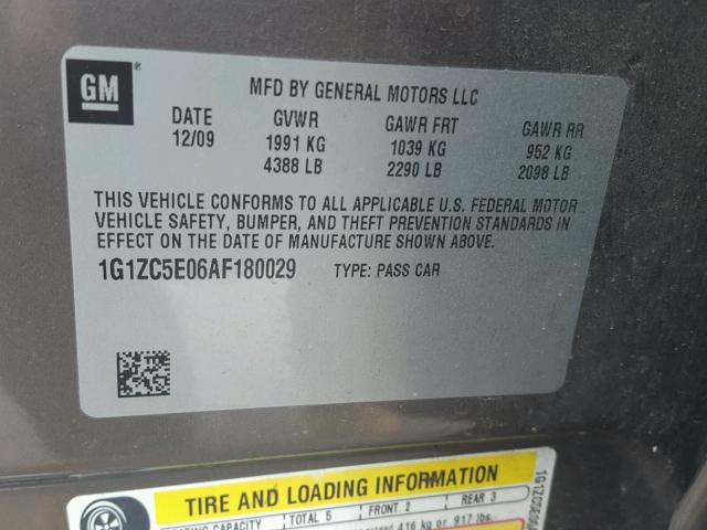 1G1ZC5E06AF180029 - 2010 CHEVROLET MALIBU 1LT BEIGE photo 10