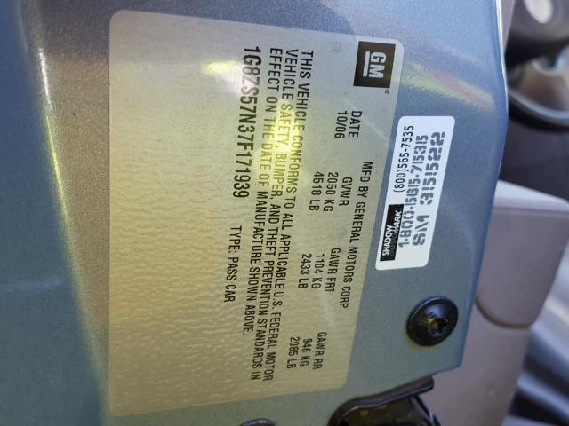 1G8ZS57N37F171939 - 2007 SATURN AURA XE BLUE photo 10