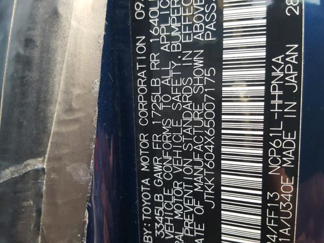 JTKKT604X65007175 - 2006 TOYOTA SCION XA BLUE photo 10