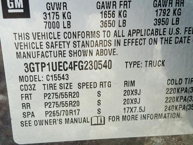 3GTP1UEC4FG230540 - 2015 GMC SIERRA C15 BLACK photo 10