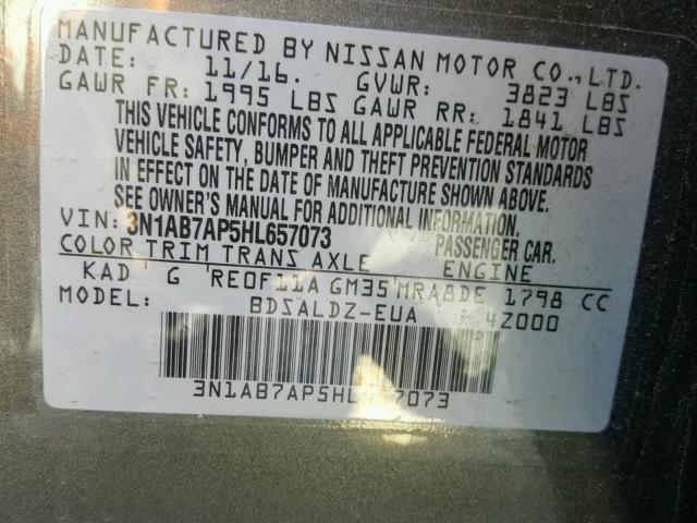 3N1AB7AP5HL657073 - 2017 NISSAN SENTRA S GRAY photo 10