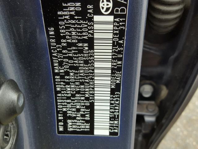 5YFBPRHE2EP055636 - 2014 TOYOTA COROLLA EC 蓝色 照片 10