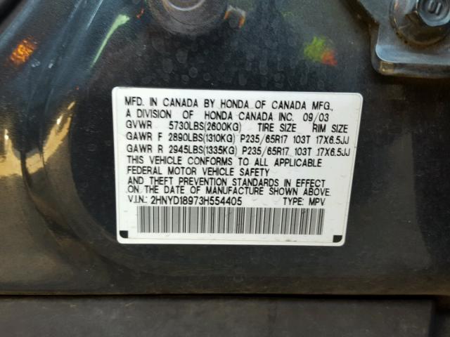 2HNYD18973H554405 - 2003 ACURA MDX TOURIN CHARCOAL photo 10