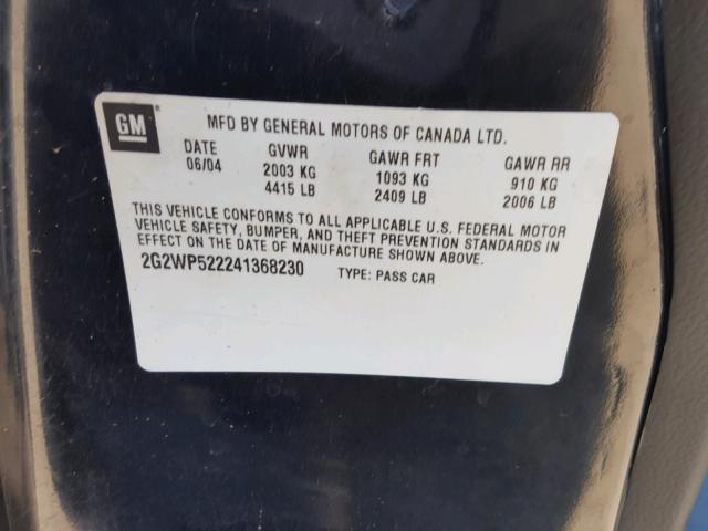 2G2WP522241368230 - 2004 PONTIAC GRAND PRIX შავი ფოტო 10