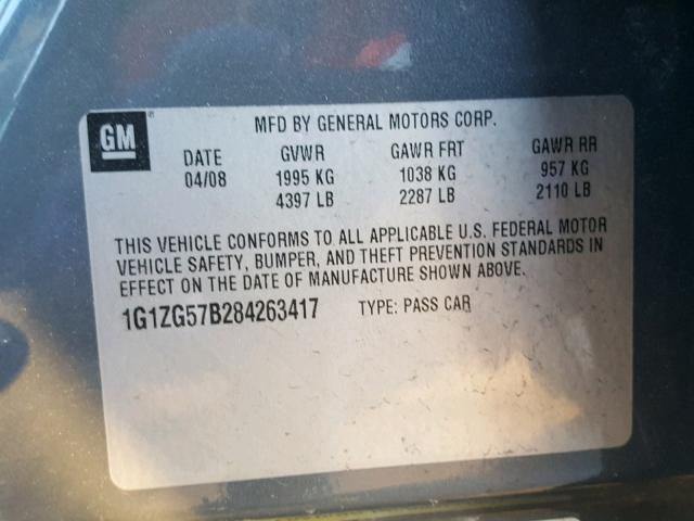 1G1ZG57B284263417 - 2008 CHEVROLET MALIBU LS Boz foto 10