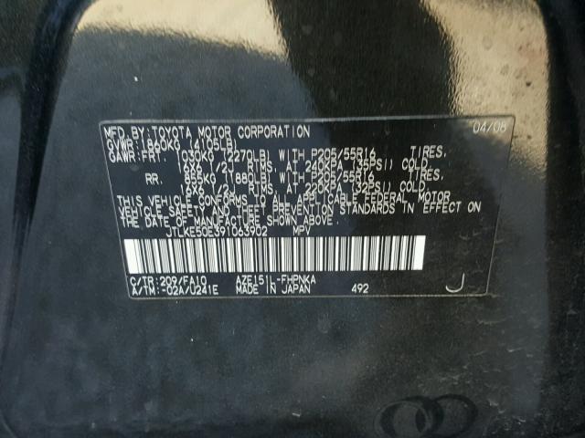 JTLKE50E391063902 - 2009 TOYOTA SCION XB BLACK photo 10