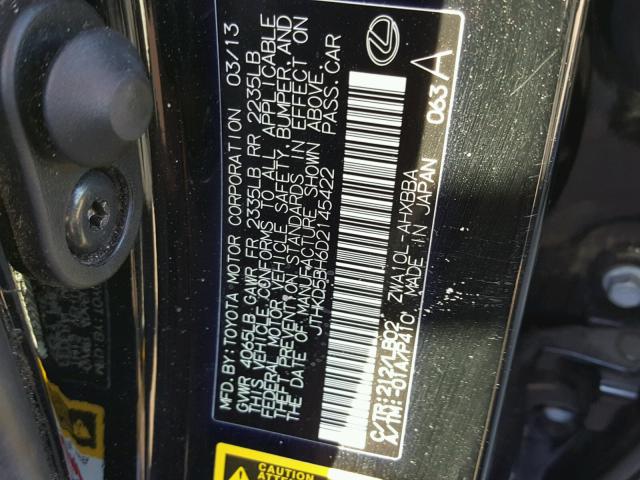 JTHKD5BH6D2145422 - 2013 LEXUS CT 200 BLACK photo 10