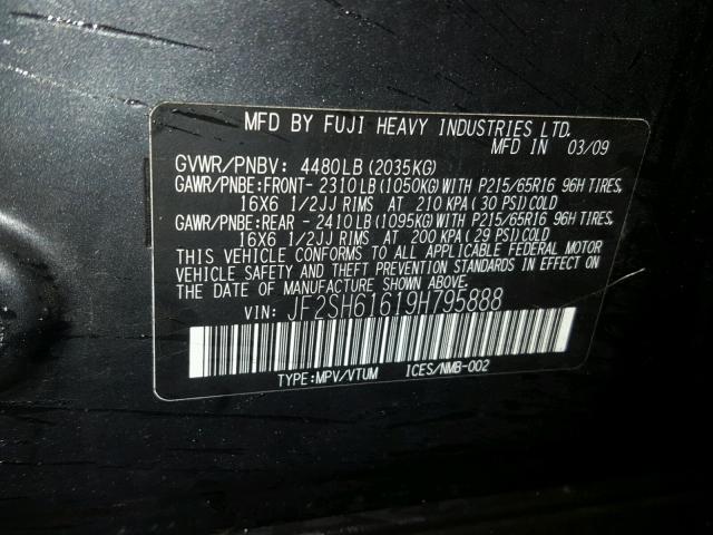 JF2SH61619H795888 - 2009 SUBARU FORESTER 2 GRAY photo 10