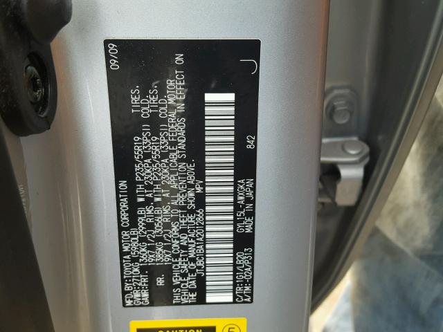 JTJBC1BA1A2012866 - 2010 LEXUS RX 450 SILVER photo 10