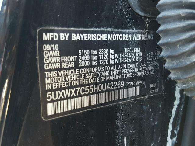 5UXWX7C55H0U42269 - 2017 BMW X3 XDRIVE3 BLACK photo 10