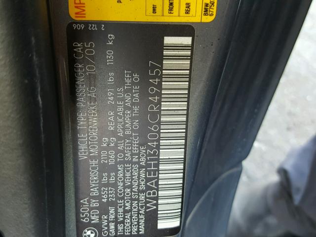 WBAEH13406CR49457 - 2006 BMW 650 I GRAY photo 10