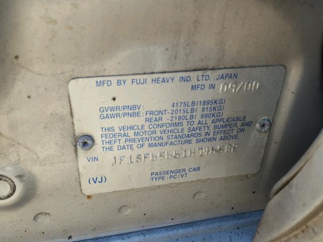 JF1SF65661H746582 - 2001 SUBARU FORESTER S ვერცხლისფერი ფოტო 10