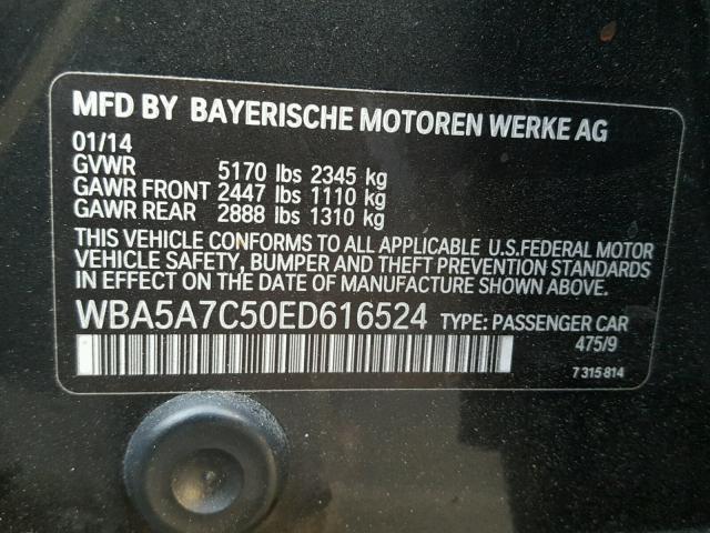 WBA5A7C50ED616524 - 2014 BMW 528 XI BLACK photo 10