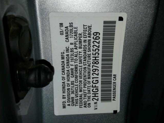2HGFG12978H552269 - 2008 HONDA CIVIC EXL Boz foto 10