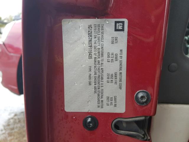 1G1ZU57N07F119435 - 2007 CHEVROLET MALIBU LTZ 勃艮第红 照片 10