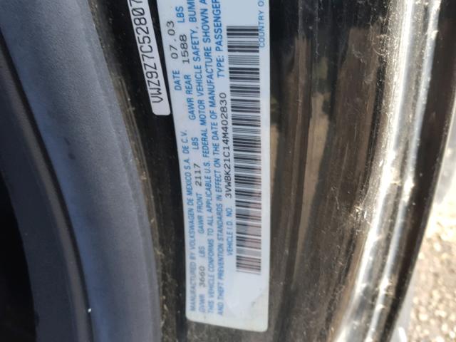 3VWBK21C14M402830 - 2004 VOLKSWAGEN NEW BEETLE შავი ფოტო 10