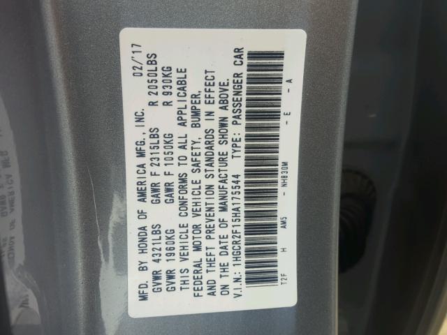 1HGCR2F15HA175544 - 2017 HONDA ACCORD SPO SILVER photo 10