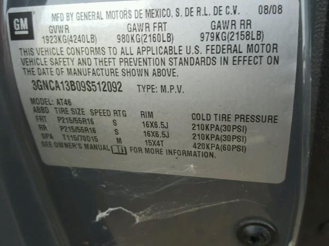 3GNCA13B09S512092 - 2009 CHEVROLET HHR LS Gris foto 10