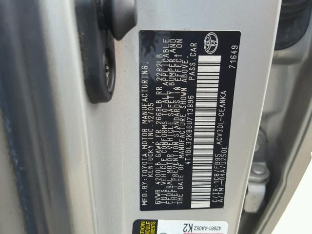 4T1BE32K86U713896 - 2006 TOYOTA CAMRY LE SILVER photo 10