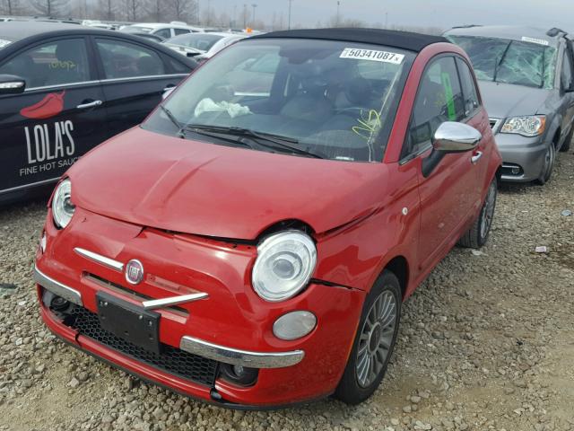 3C3CFFERXDT569957 - 2013 FIAT 500 LOUNGE RED photo 2