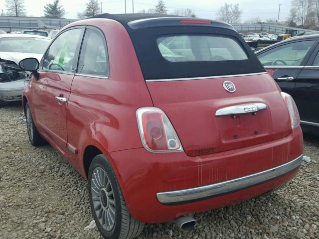 3C3CFFERXDT569957 - 2013 FIAT 500 LOUNGE RED photo 3