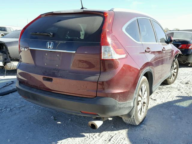 5J6RM3H7XCL021336 - 2012 HONDA CR-V EXL BURGUNDY photo 4